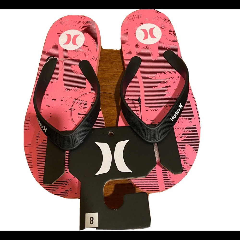 Hurley Mens Flip Flops Thong Sandals Size 8,9, 12 Pink Black Palm Trees